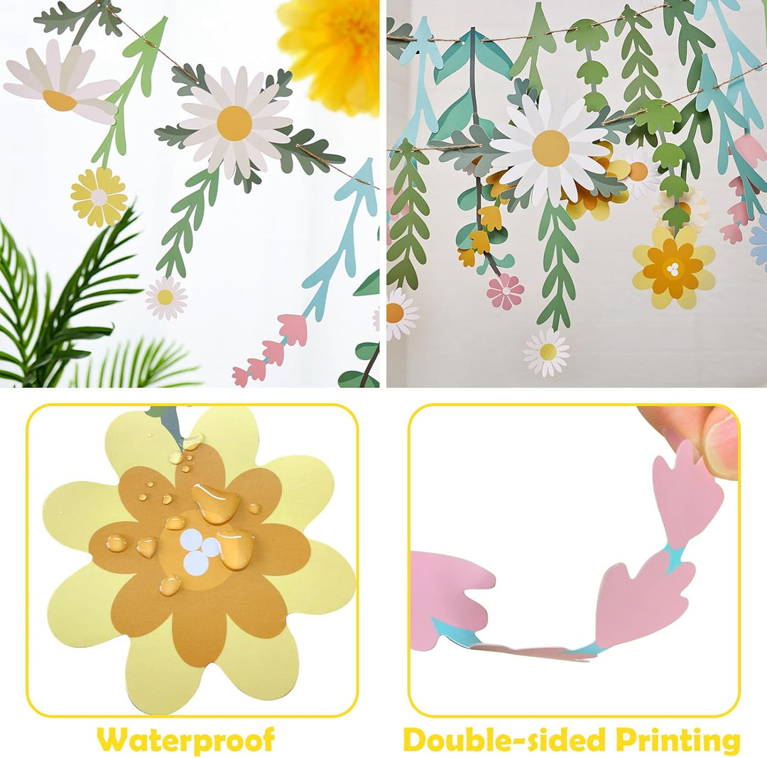 Easy Joy Blumen Girlande,Wildblume Deko Banner, Blumen in vielen Farben Banner,Gänseblümchen Girland