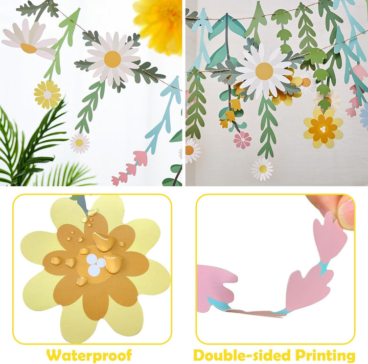 Easy Joy Blumen Girlande,Wildblume Deko Banner, Blumen in vielen Farben Banner,Gänseblümchen Girland