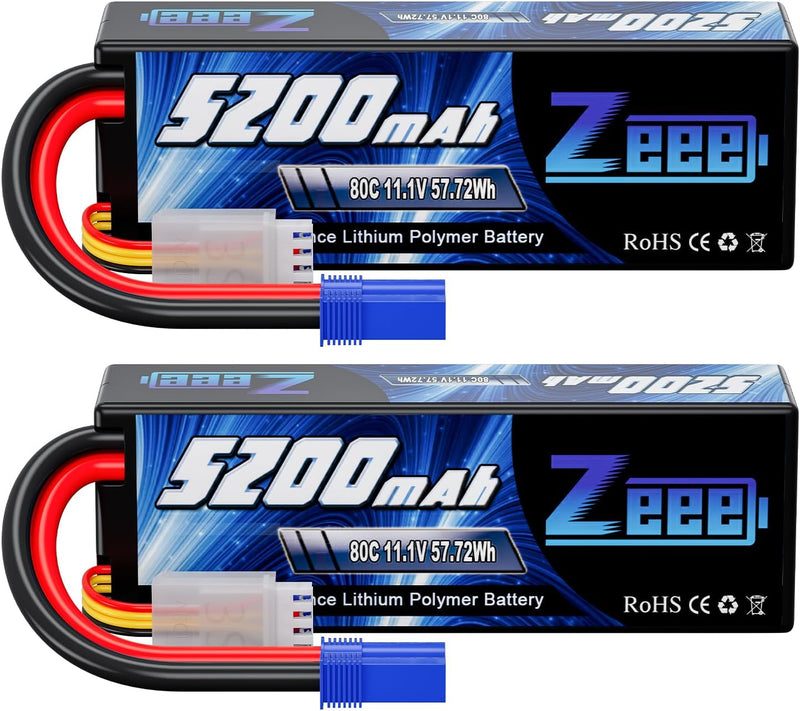 Zeee 3S LiPo Akku 11,1V 80C 5200mAh Hardcase Batterie mit EC5 Steck für RC Auto, RC Flugzeug, RC Hub