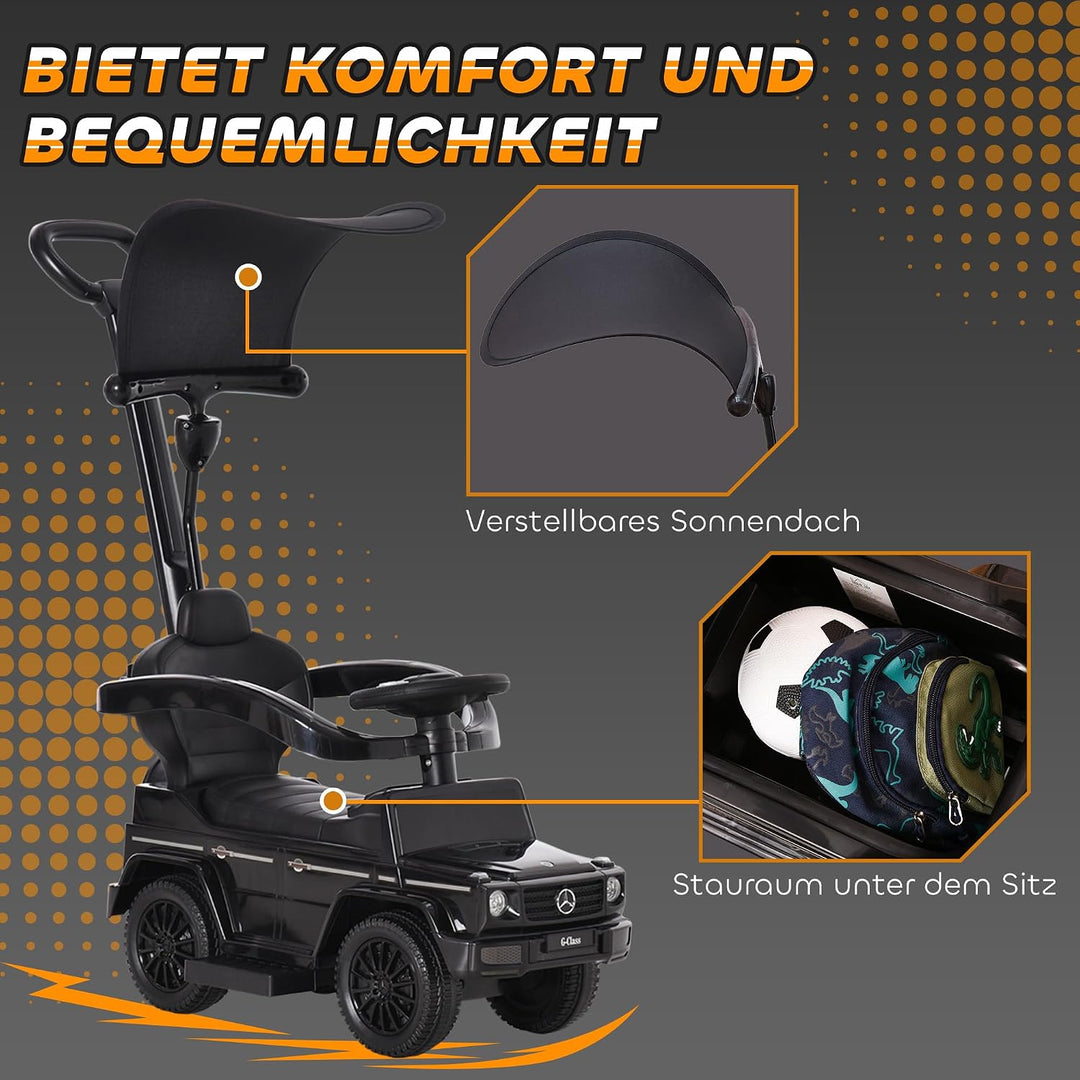 HOMCOM Rutschauto mit Schiebstange Mercedes-Benz G350 Rutschfahrzeug mit Lenkrad 3-in-1 Schiebeauto
