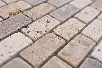Mosaik Brick Travertin Mix Tumbled Travertin Naturstein Küche, Mosaikstein Format: 23x48x10 mm, Boge