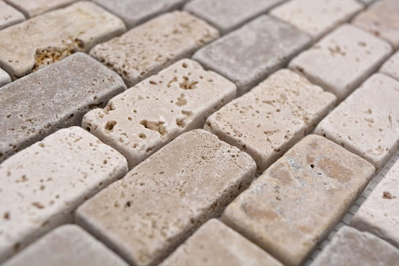 Mosaik Brick Travertin Mix Tumbled Travertin Naturstein Küche, Mosaikstein Format: 23x48x10 mm, Boge