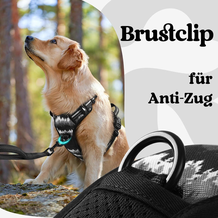 rabbitgoo Hundegeschirr Grosse Hunde Leichtes Anlegen, XL, Bergschwarz | Anti Zug, Ohne Kopfdurchzug