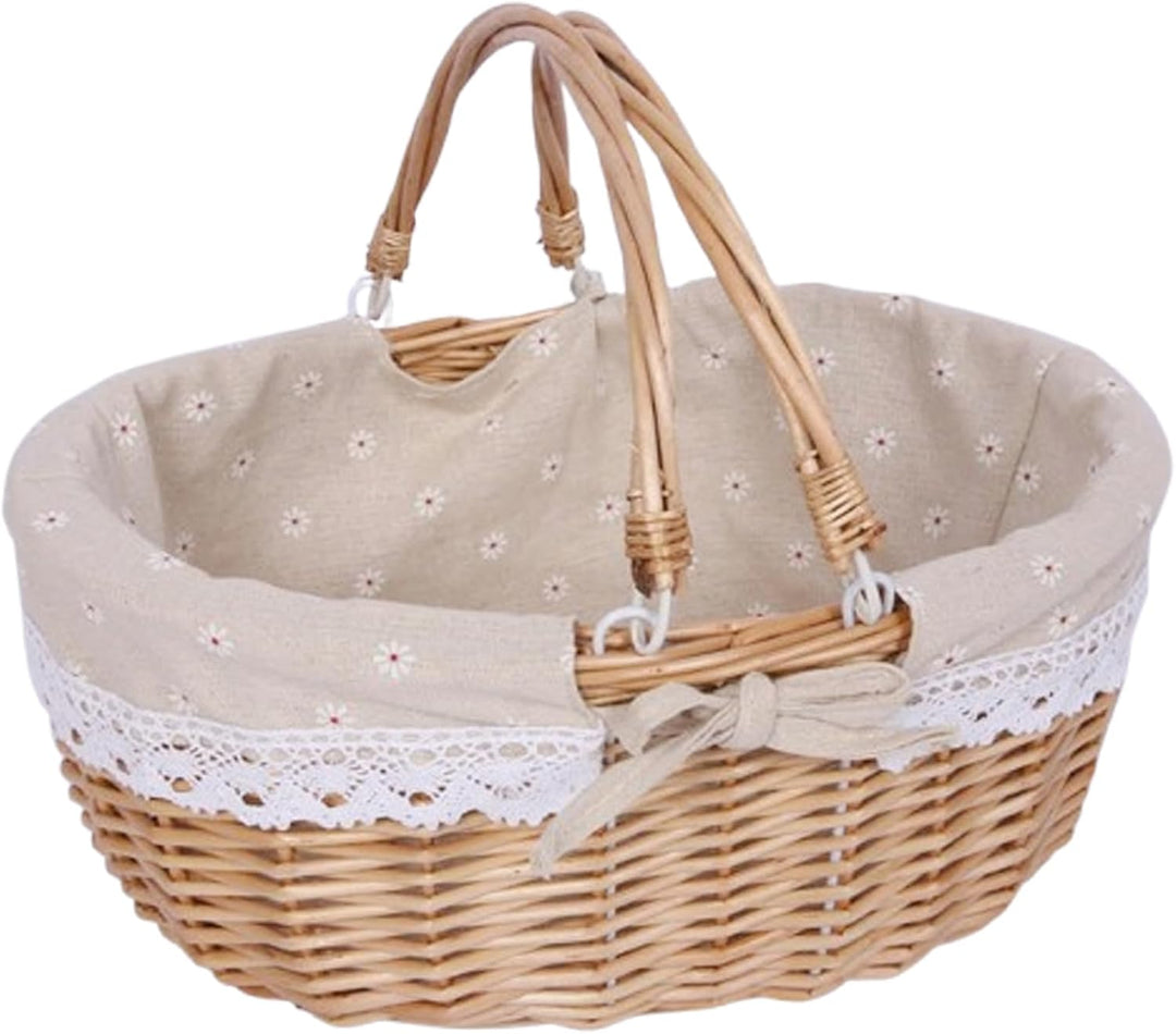 Picknickkorb aus Weide, Natural Weidenkorb mit Henkel, Handlicher Einkaufskorb aus Weide, Picknickko