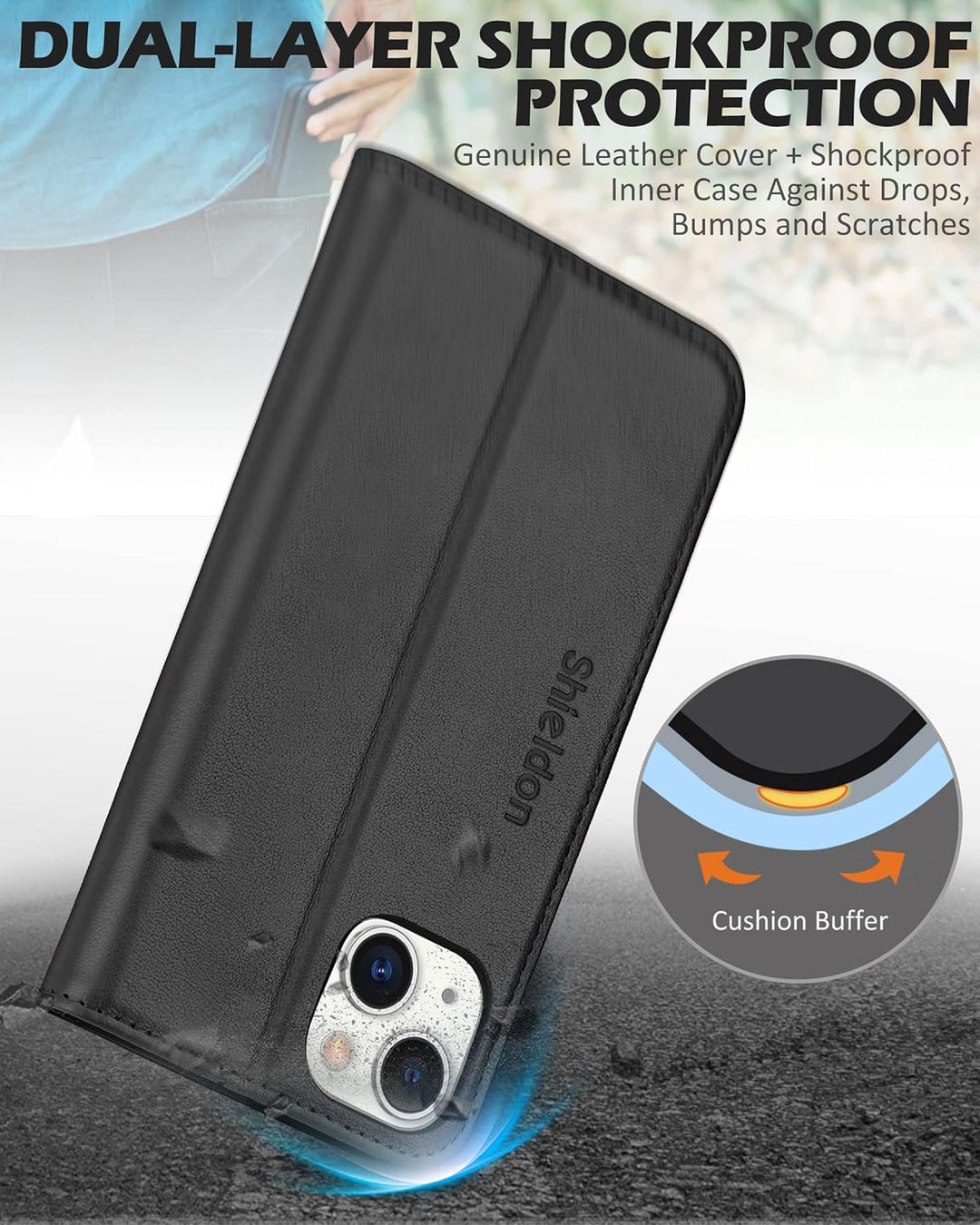 SHIELDON Hülle für iPhone 14 Plus 5G Handyhülle [Erstklassig Echtleder] [Kartenfach] [Magnet] [Stand
