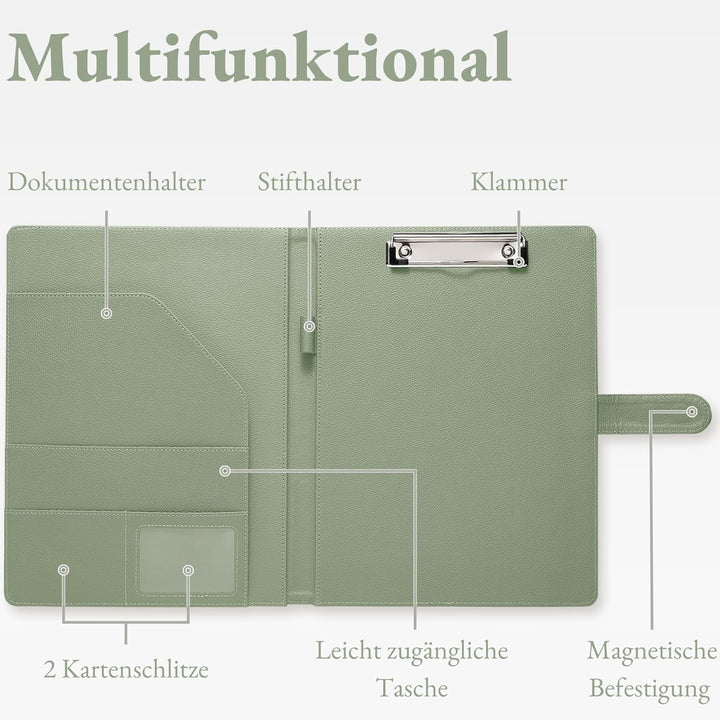 Mymazn Klemmbrett A4 mit Deckel, Mappe A4 Schreibmappe Klemmbrettmappe in Schwarz, PU-Leder Konferen