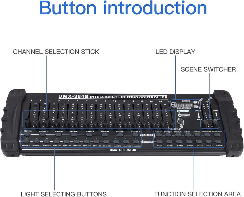 UKing DMX Controller, 384 Kanäle DMX512 Controller Konsole 240 Programmierbar Szenen für Dmx Steueru