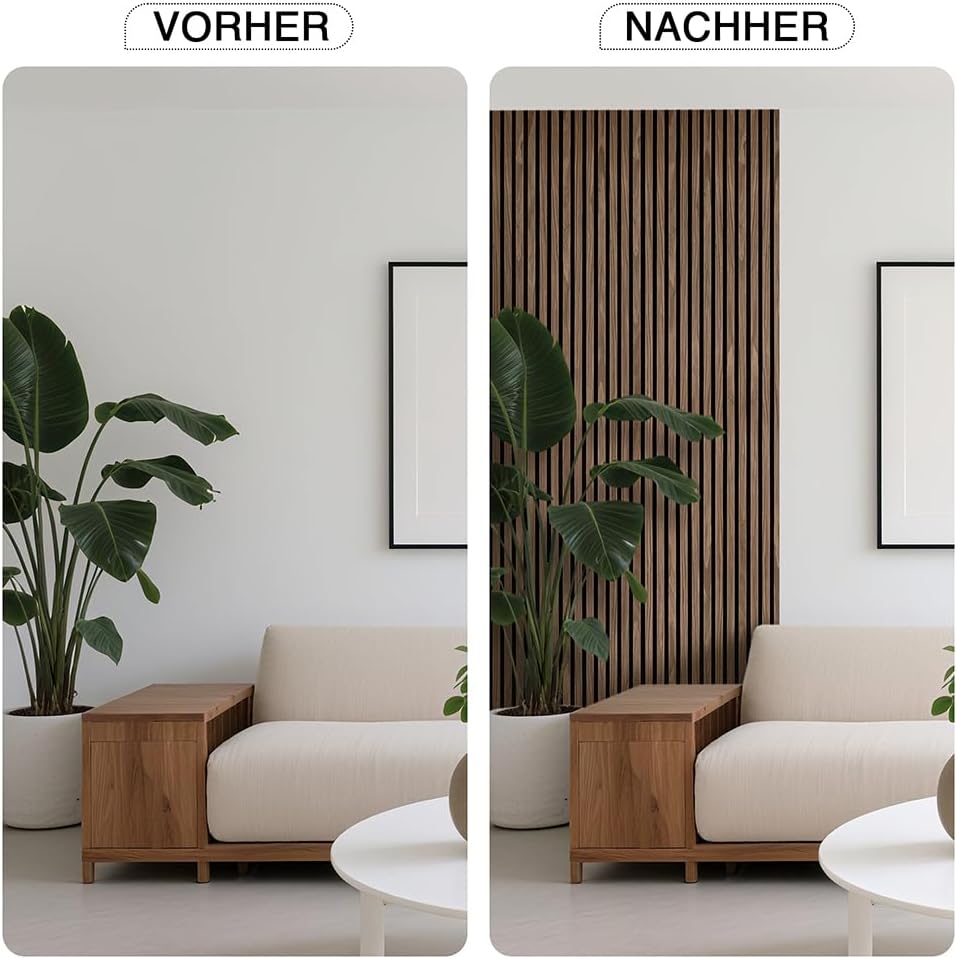 Faltbar Akustikpaneele Holz 240x60cm-1 Stück(1,44m²)|3D Wandpaneele mit Holzfurnier & Filz|Holzpanee