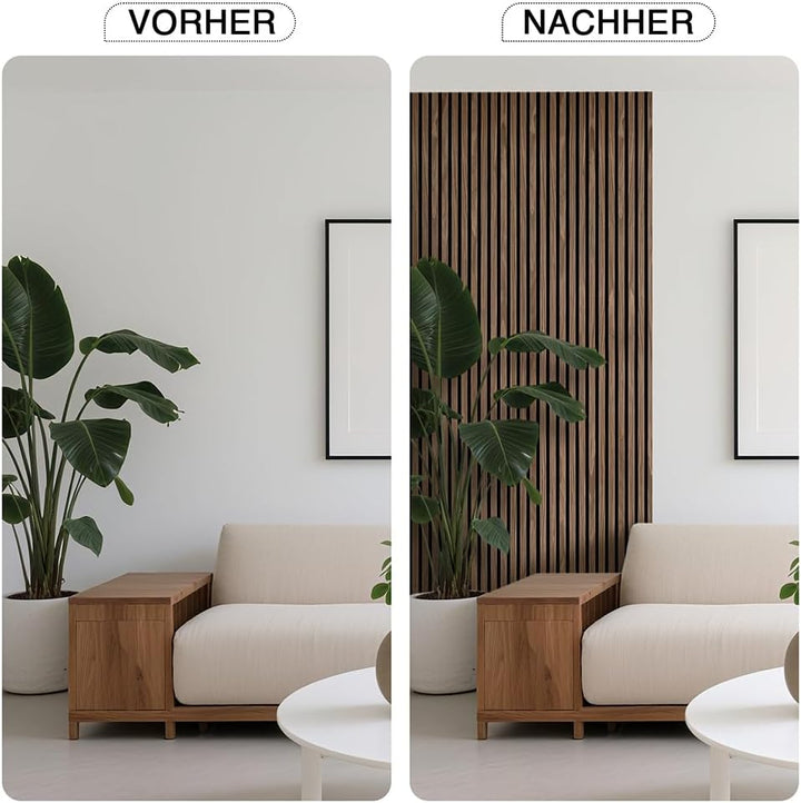 Faltbar Akustikpaneele Holz 240x60cm-1 Stück(1,44m²)|3D Wandpaneele mit Holzfurnier & Filz|Holzpanee