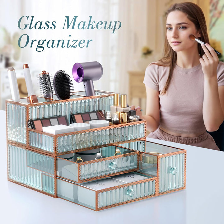 Youdepot Haar-Werkzeug-Organizer, Make-up-Organizer für Schminktisch, gehärtetes Glas, Haar-Organize