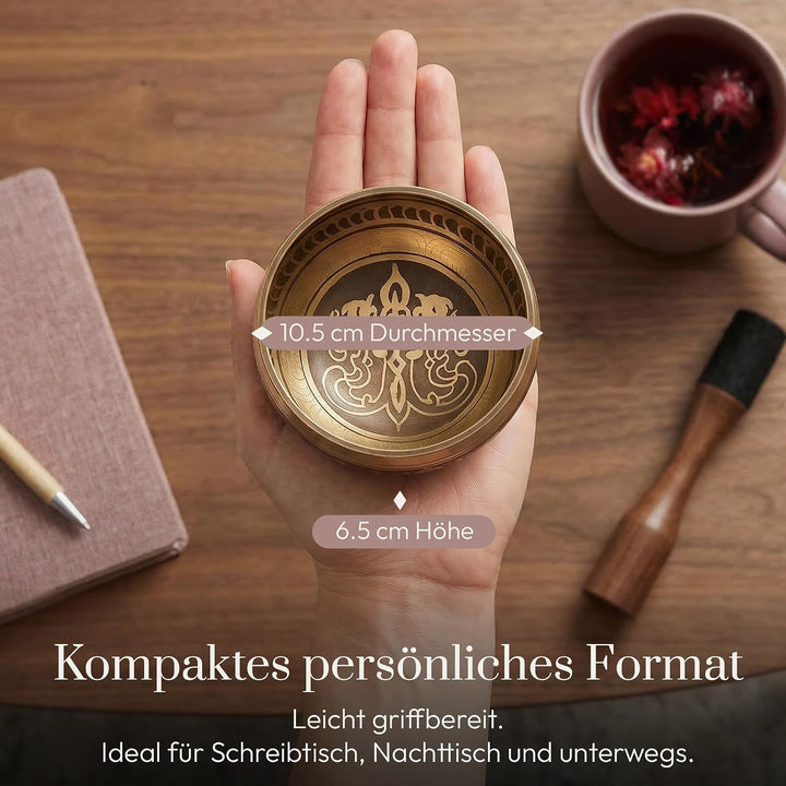 Silent Mind Klangschale Ø10cm Bronze – Handgefertigtes Komplett-Set mit Kissen und Klöppel, für Anfä