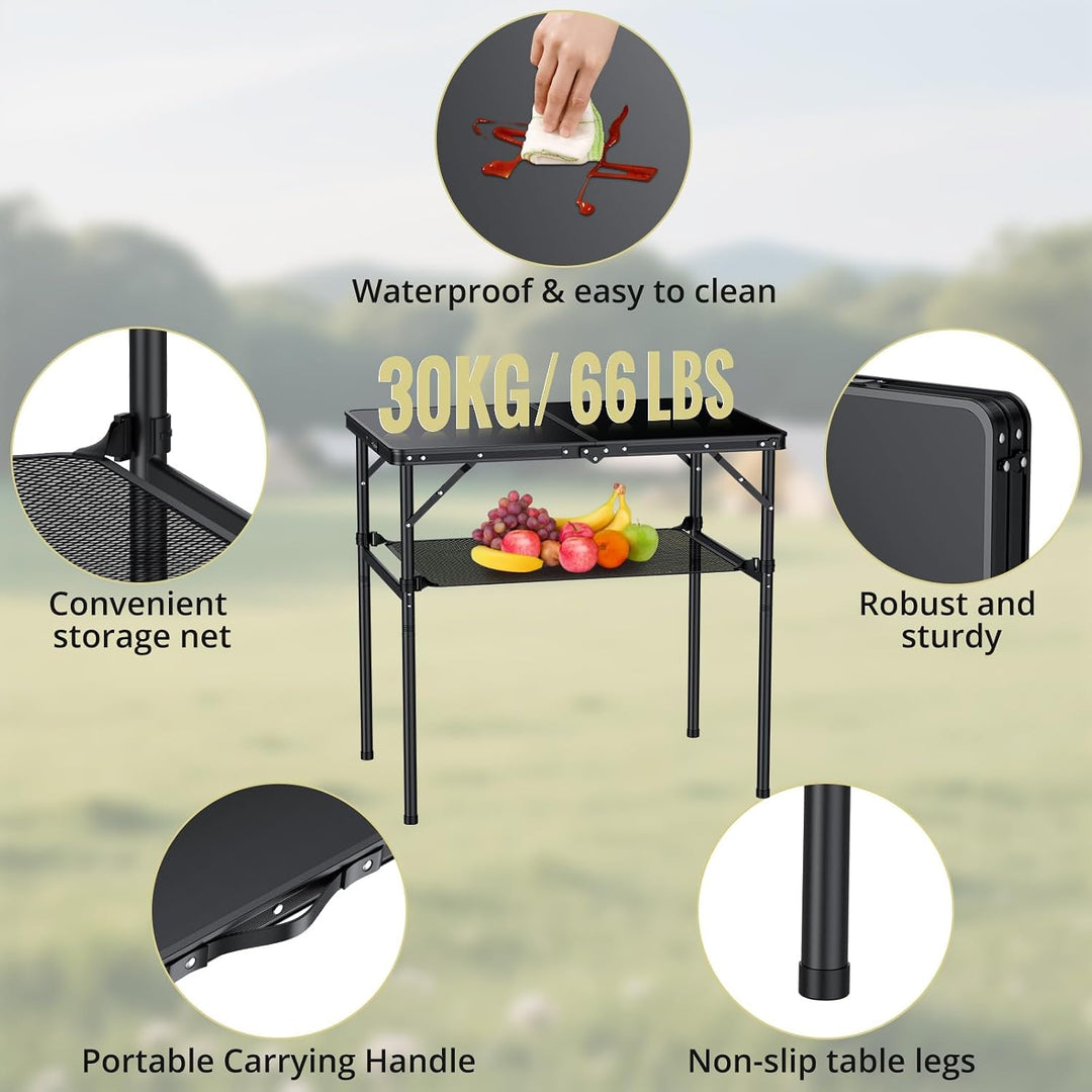 Anbte Campingtisch Klappbar 90x60x74.7cm(LxBxH) Aluminium Rahmen mit 2 Höhen Verstellbar Koffertisch