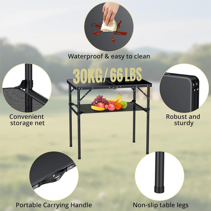 Anbte Campingtisch Klappbar 90x60x74.7cm(LxBxH) Aluminium Rahmen mit 2 Höhen Verstellbar Koffertisch