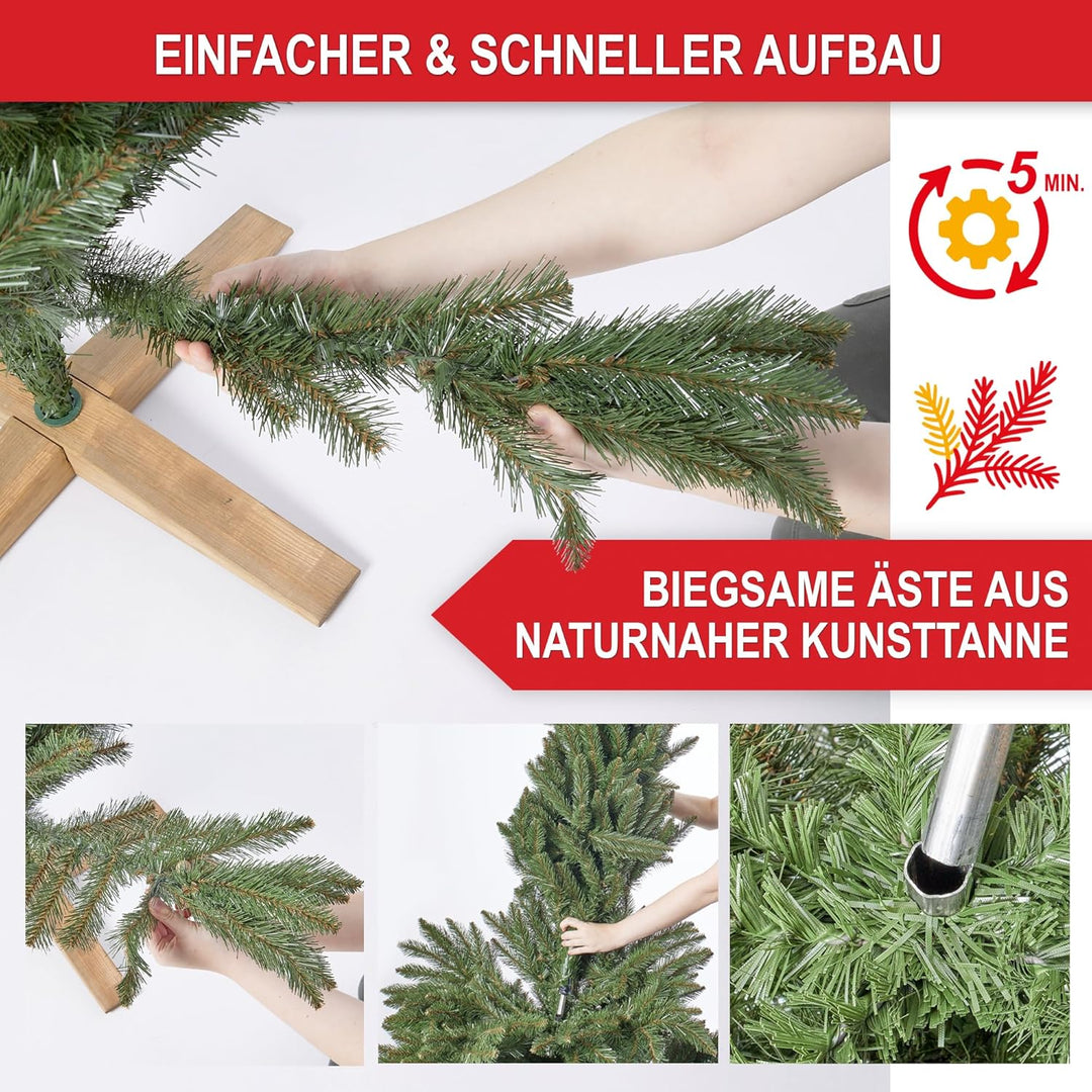 Künstlicher Weihnachtsbaum in Premium Qualität mit FSC-zertifiziertem Holzständer (Brandneu) – Natur