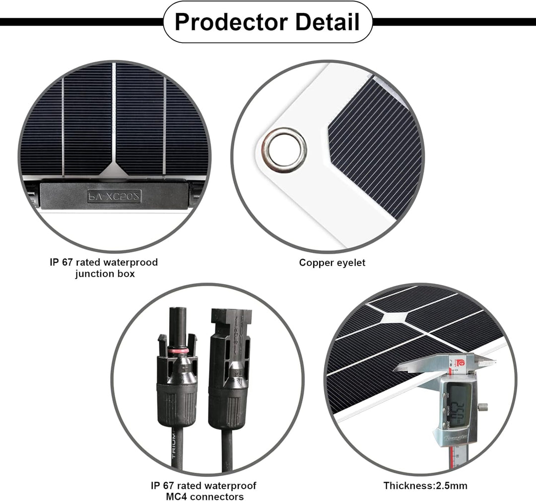 200W 12V Flexibles Monokristallines Solarpanel (2 Stücke 100W) mit Solarkabel wasserdichtes Photovol