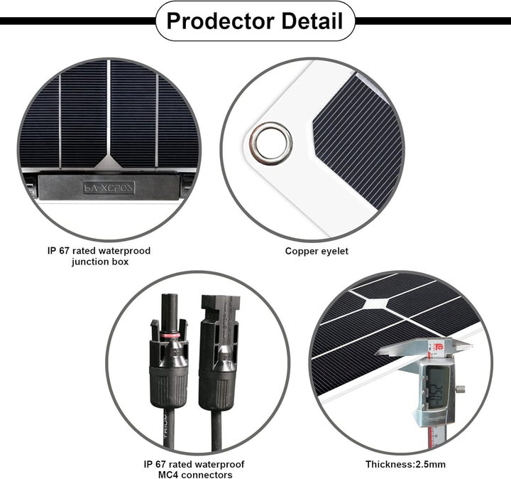 200W 12V Flexibles Monokristallines Solarpanel (2 Stücke 100W) mit Solarkabel wasserdichtes Photovol
