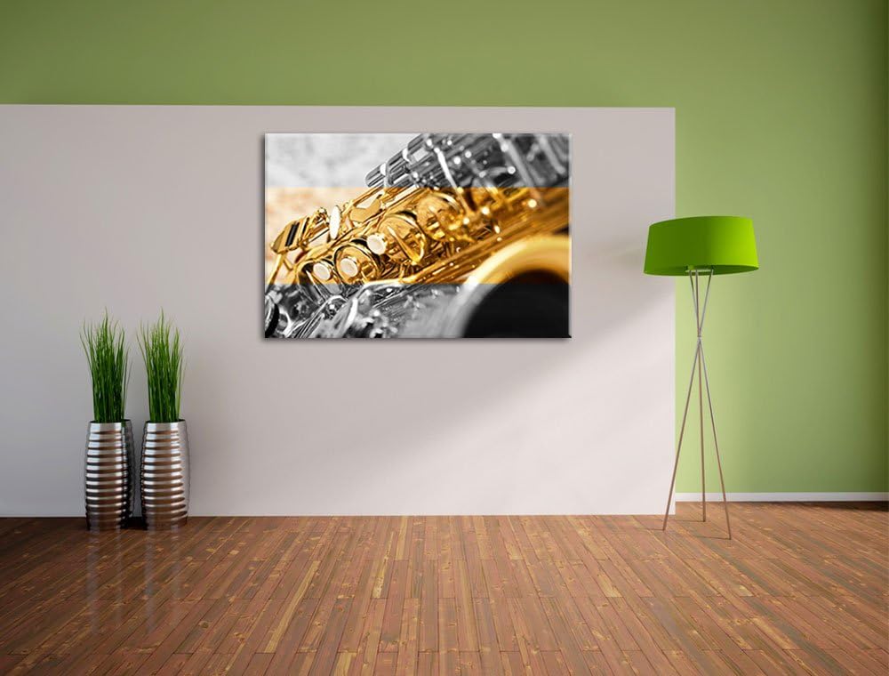 schimmerndes Saxophon schwarz/weiss Format: 100x70 auf Leinwand, XXL riesige Bilder fertig gerahmt m