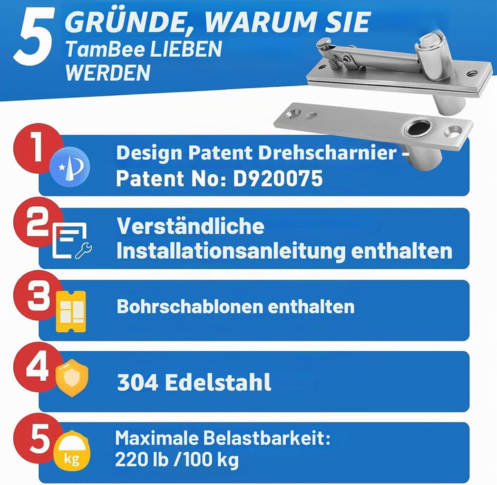 TamBee Türscharniere Schwerlastscharniere für Holztüren 360 Grad Drehung Schwerlast unsichtbar Schar
