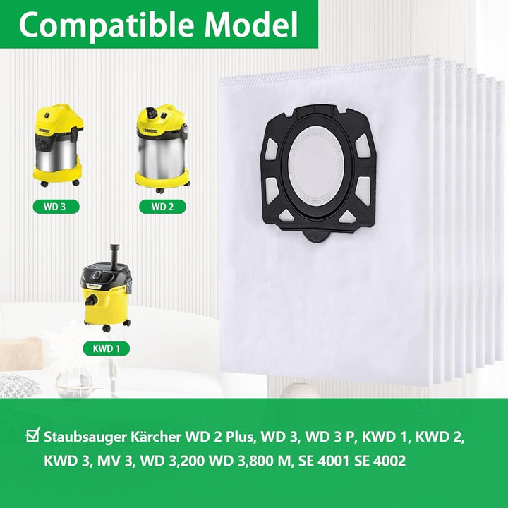 10 Staubsaugerbeutel mit 2 Filter Ersatz für Kärcher WD3 WD2 WD1 MV2 MV3 SE 4002, Filterset KFI 357