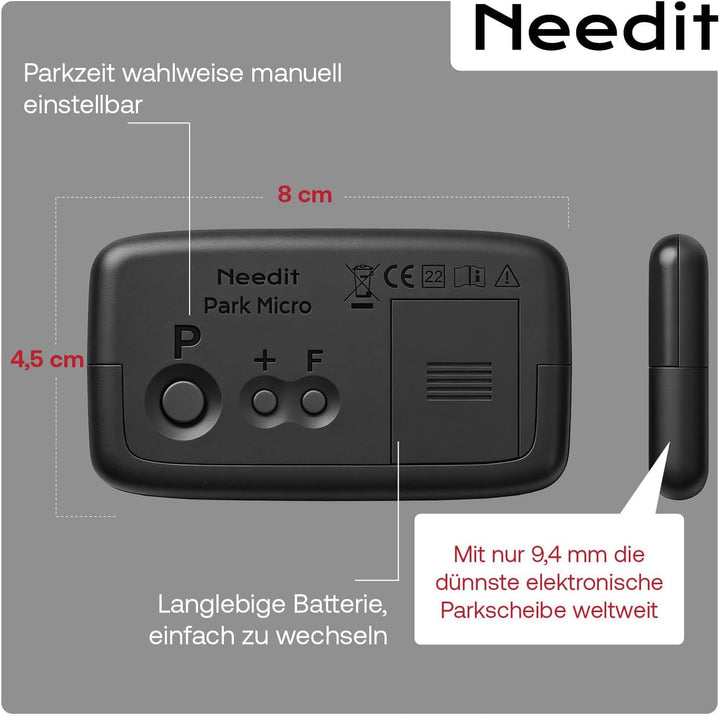 Needit elektronische Parkscheibe Park Micro I die weltweit dünnste automatische Parkscheibe mit KBA-