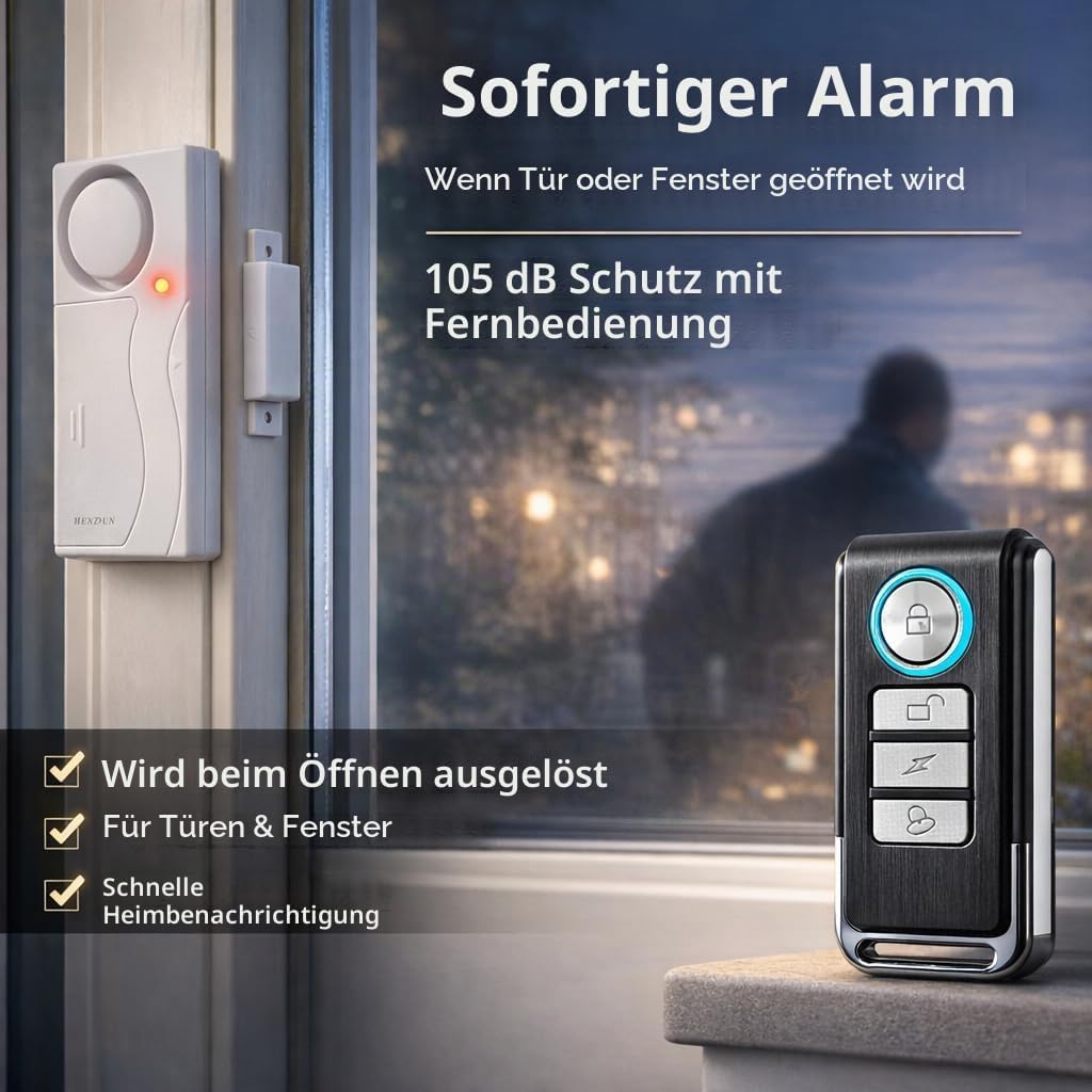 HENDUN Kabelloser Türalarm mit Fernbedienung, Fenster-Alarm, Sicherheitssensor, Pool-Alarm für Kinde