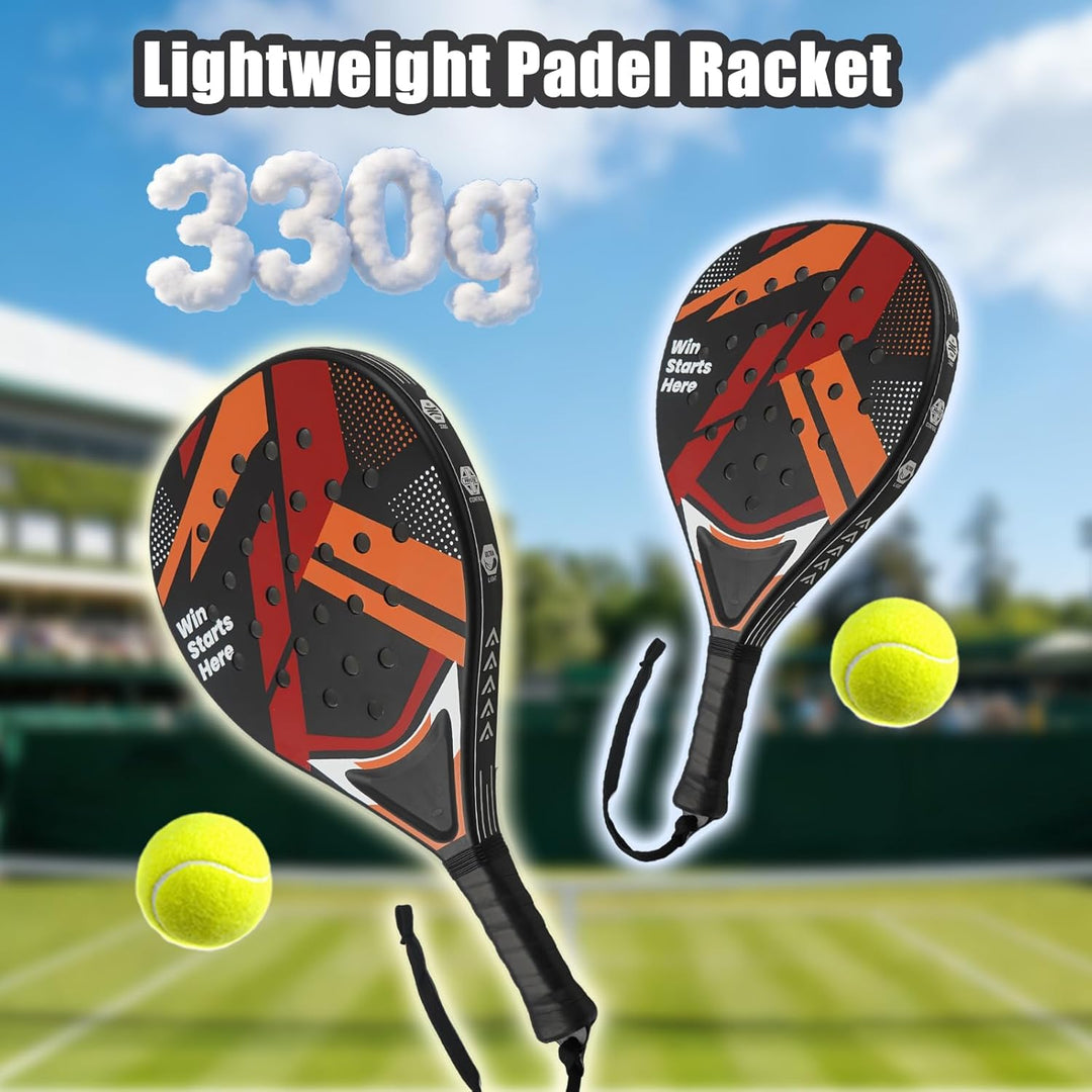 Padel Schläger Set - 2X Racket + 2X Bälle + Tasche, Padelschläger für Anfänger, Damen, Padel Racket