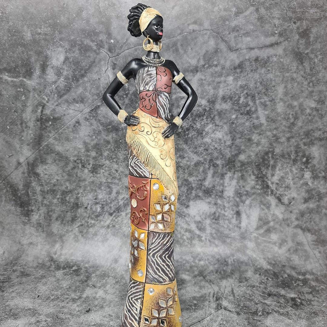 Lifestyle & More Moderne Skulptur Dekofigur Frau Afrikanerin aus Kunststein Mehrfarbig stehend mit b