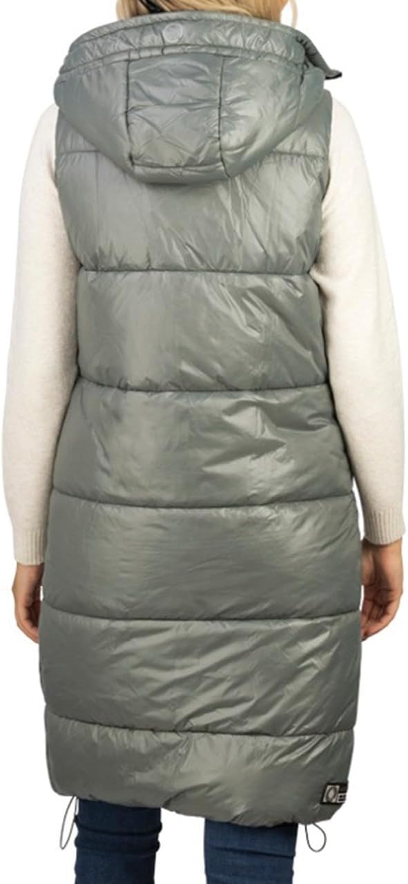 DENIMFY Damen Weste lang ärmellos DFCaro Steppweste Vest Kapuze Winterweste Outdoorweste Übergangswe