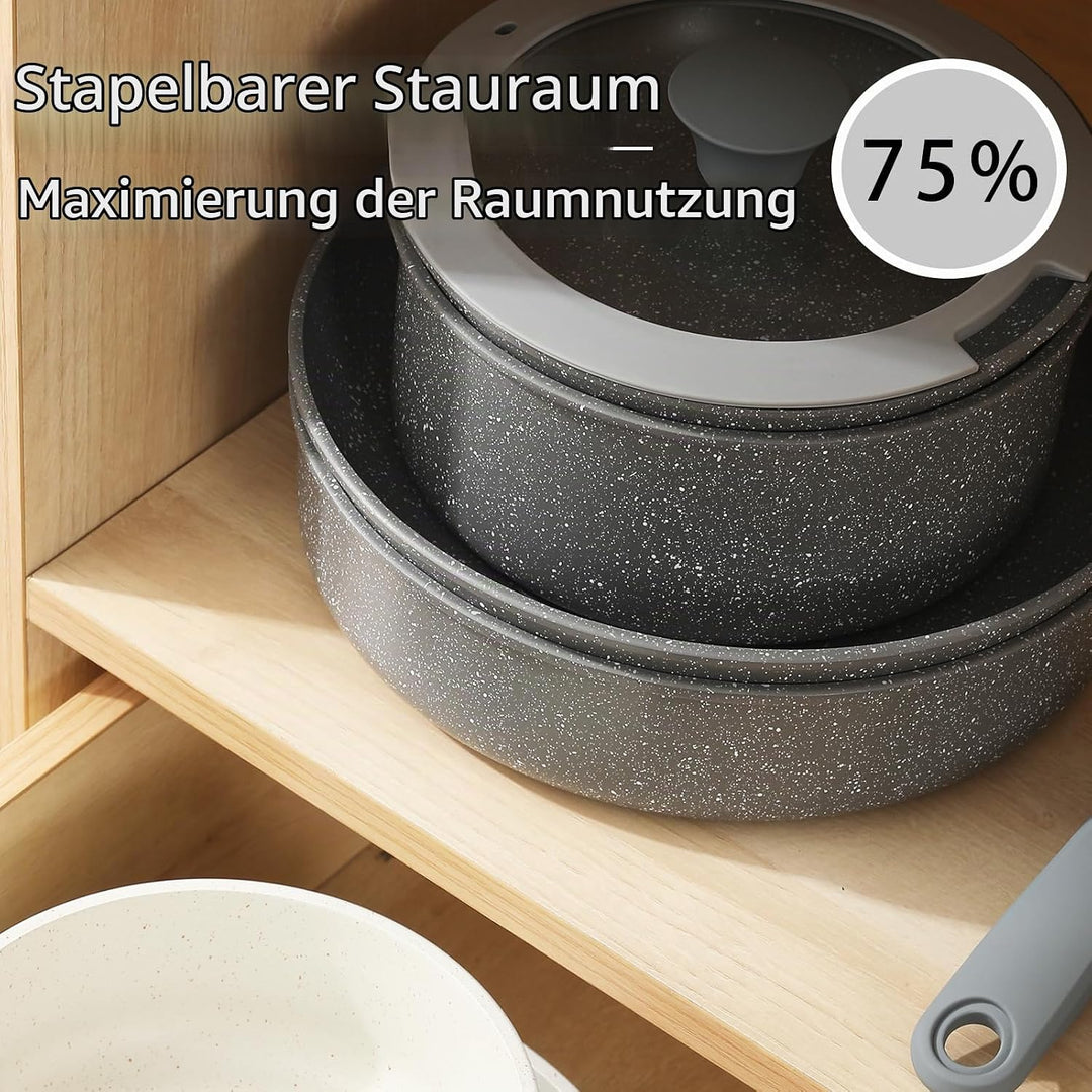 Keramik Töpfe &amp; Pfannen 5-teilig, 20/26cm Ungiftiges Kochgeschirr Set, Antihaft beschichtete Pfanne