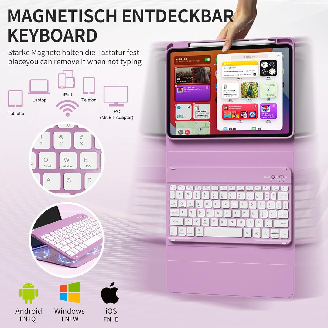 Hülle mit Tastatur für iPad A16 11/10 Generation (2025/2022, 11/10.9 Zoll) mit Stifthalter, Magnetis