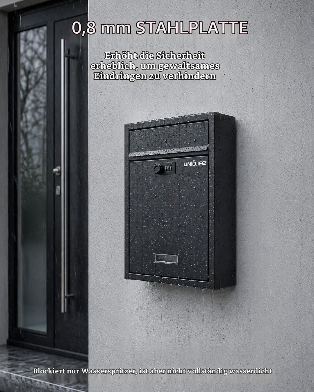 Uniclife Wall Mount Mailbox für aussen, grosse Ablagefach mit Zahlenschloss, Sicherheit Schliessung