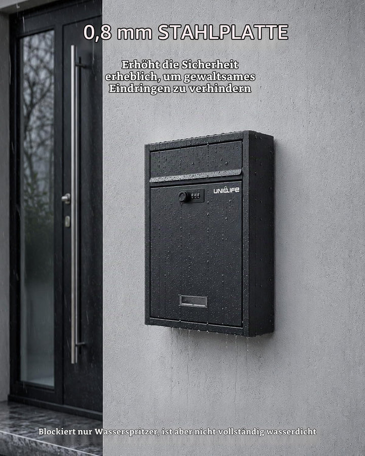 Uniclife Wall Mount Mailbox für aussen, grosse Ablagefach mit Zahlenschloss, Sicherheit Schliessung