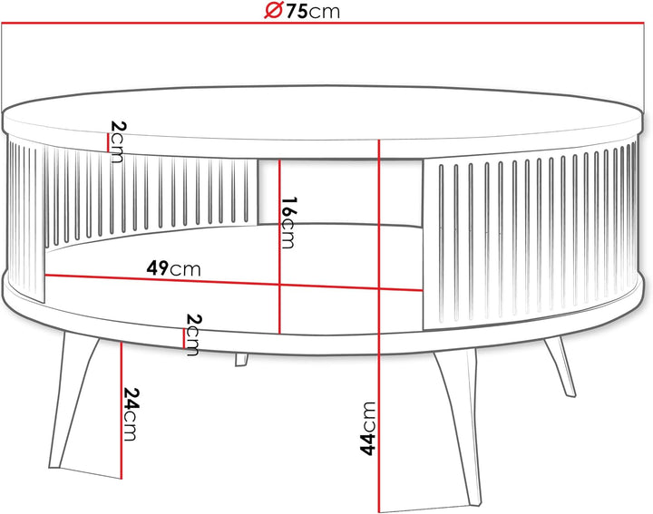 Mirjan24 Couchtisch mit Ablage Rajkon, Runde Form, Metallbeine, Kaffeetisch, Wohnzimmertische, Beist