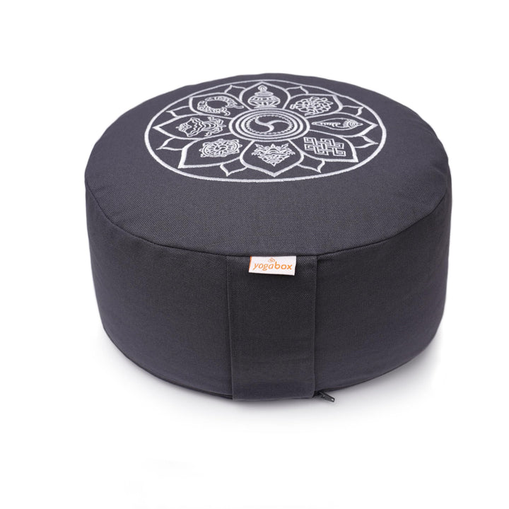 Yogabox Meditationskissen Glückssitz® 8 Glückverheissende Symbole grau, grau