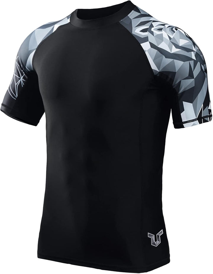 HUGE SPORTS Herren Kurzarm Splice Skins Rashguard Shirt Schwimmshirt Rash Vest für Schwimmen Surfen