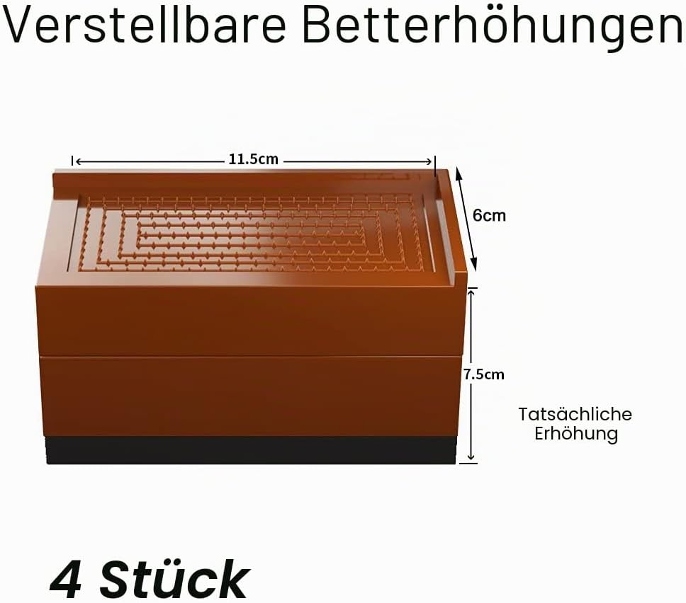 Möbelerhöhungen, Betterhöhung, quadratischer Aufzug, Bettfüsse, Erhöhung der Höhe um 7,5 cm oder 15
