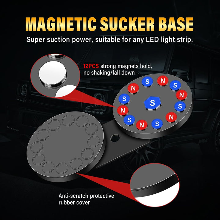 AUXTINGS 2PCS Universal Magnetic Base Leistungsstarke Halterung Saugnapfhalter Dach/Haube Offroad-LE