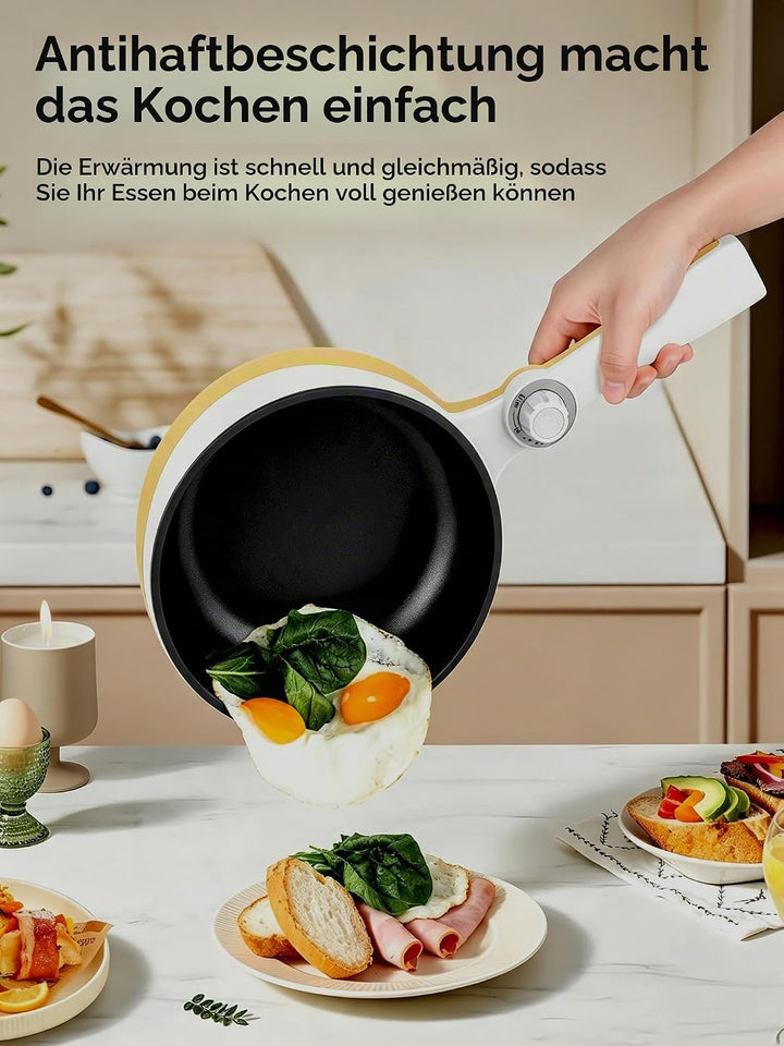Audecook Elektrischer Topf mit Dampfgarer, 1.7L Mini Elektrische Bratpfanne für Wohnheim Antihaftbes