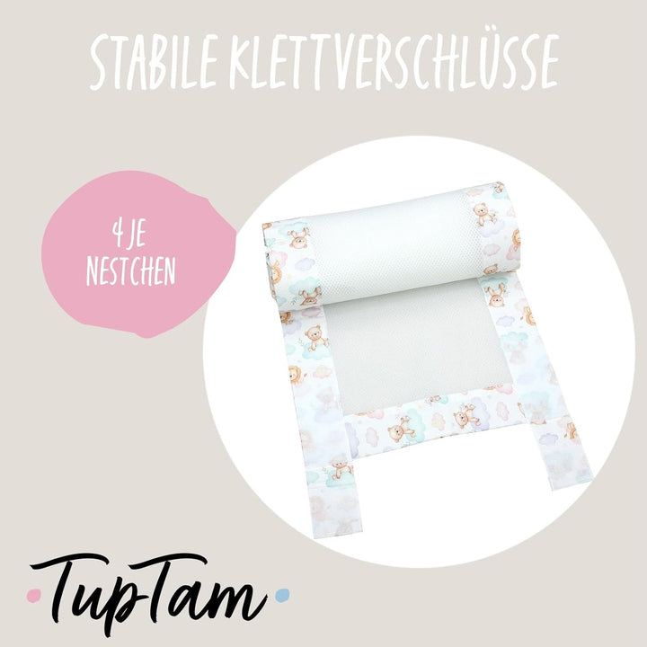 TupTam Gitterstäbe Schutz Netz Babybett Nestchen 3D Mesh 2 Pack, Farbe: Löwe und Bär, Grösse: ca. 12