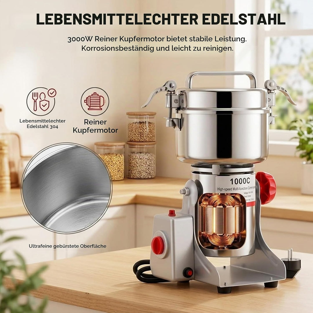 Tragbare Getreidemühle 220 V, 1000g Elektrische Getreidemühle, Superfein Edelstahl Mühle, Hochgeschw