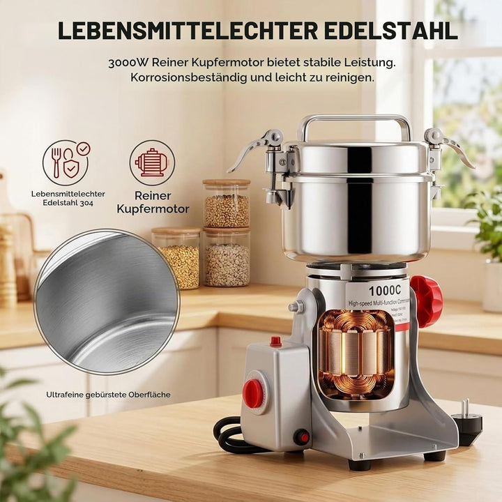 Tragbare Getreidemühle 220 V, 1000g Elektrische Getreidemühle, Superfein Edelstahl Mühle, Hochgeschw