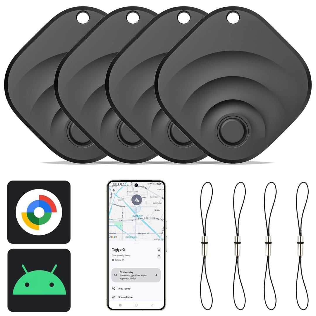 Reyke Smart Tag, kompatibel mit Google Find Hub, Android, Schwarz, 4er-Pack | Bluetooth-Tracker für