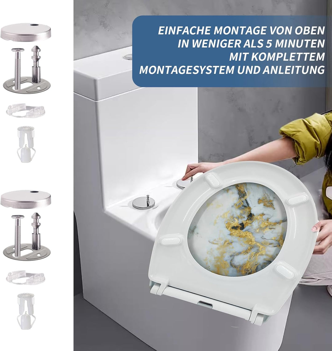 Toilettendeckel mit Absenkautomatik, WC Sitz mit Absenkautomatik Oval Form klodeckel Einfache Reinig