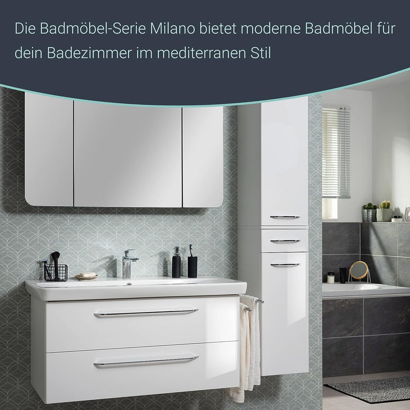 FACKELMANN Milano Hochschrank mit 2 Türen und 1 Schublade – Schrank fürs Badezimmer (30,5 cm x 165,5