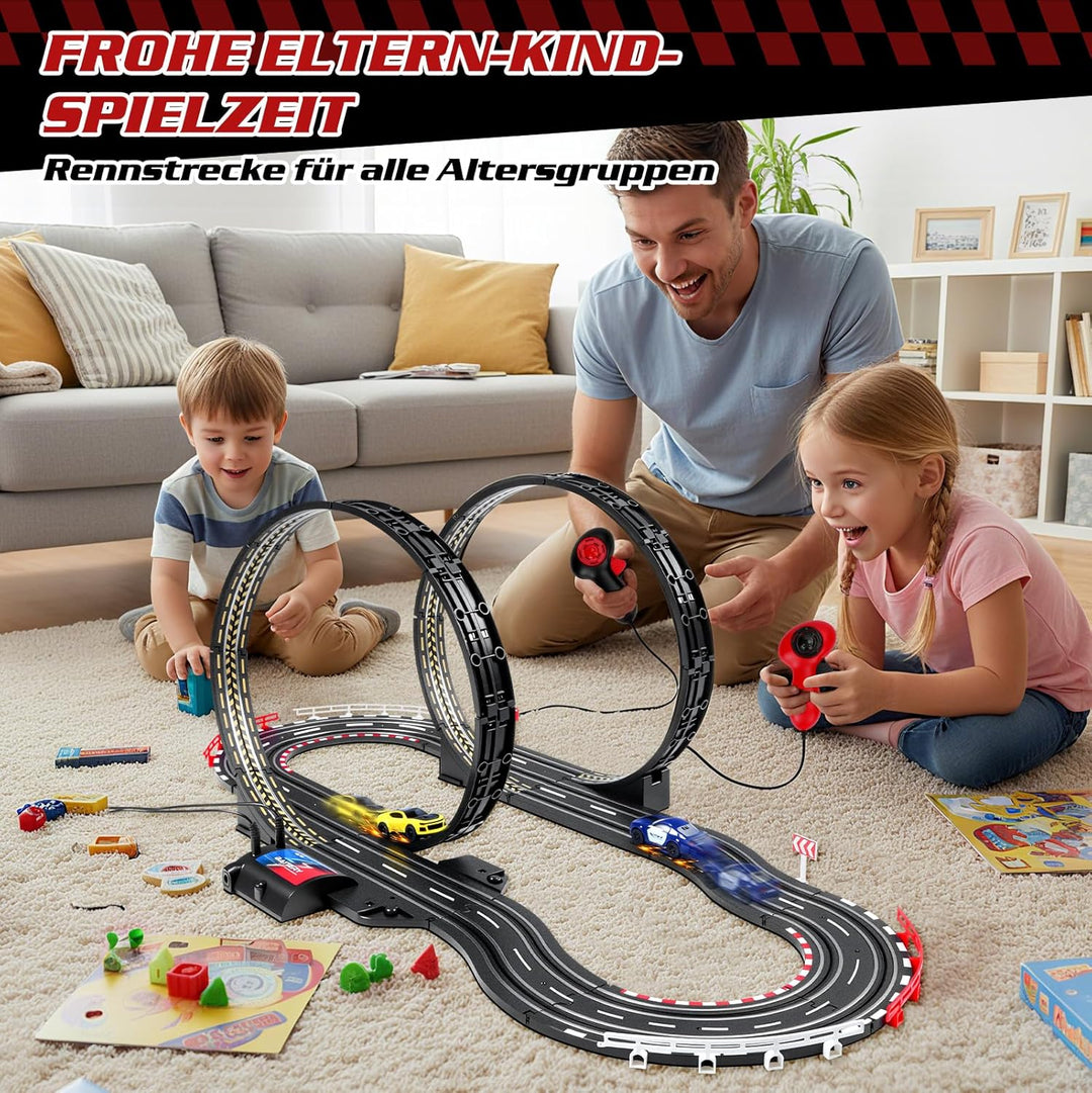 Autorennbahn Rennbahn Elektrisch Kinder, 1:64 Autobahn USB Elektrische Rennstrecke, 2 Slotcars Runde