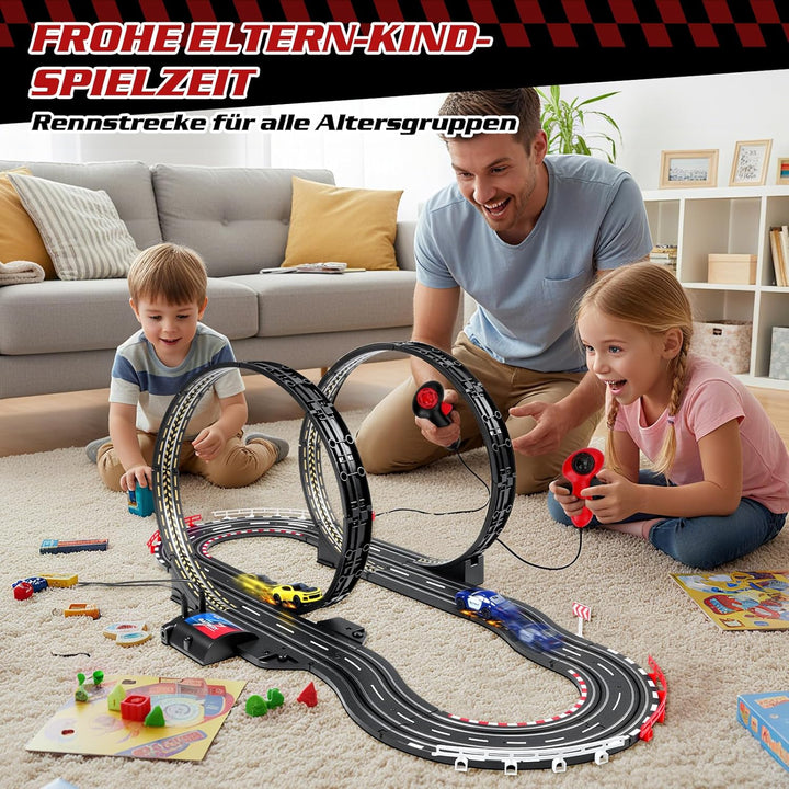 Autorennbahn Rennbahn Elektrisch Kinder, 1:64 Autobahn USB Elektrische Rennstrecke, 2 Slotcars Runde