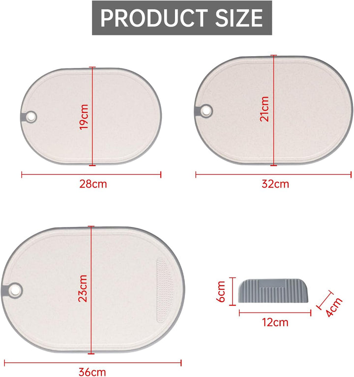 Schneidebrett 3 Stück Weizenstroh Schneidbrett Cutting Board mit Saftrillen Rutschfeste Griffe Hänge