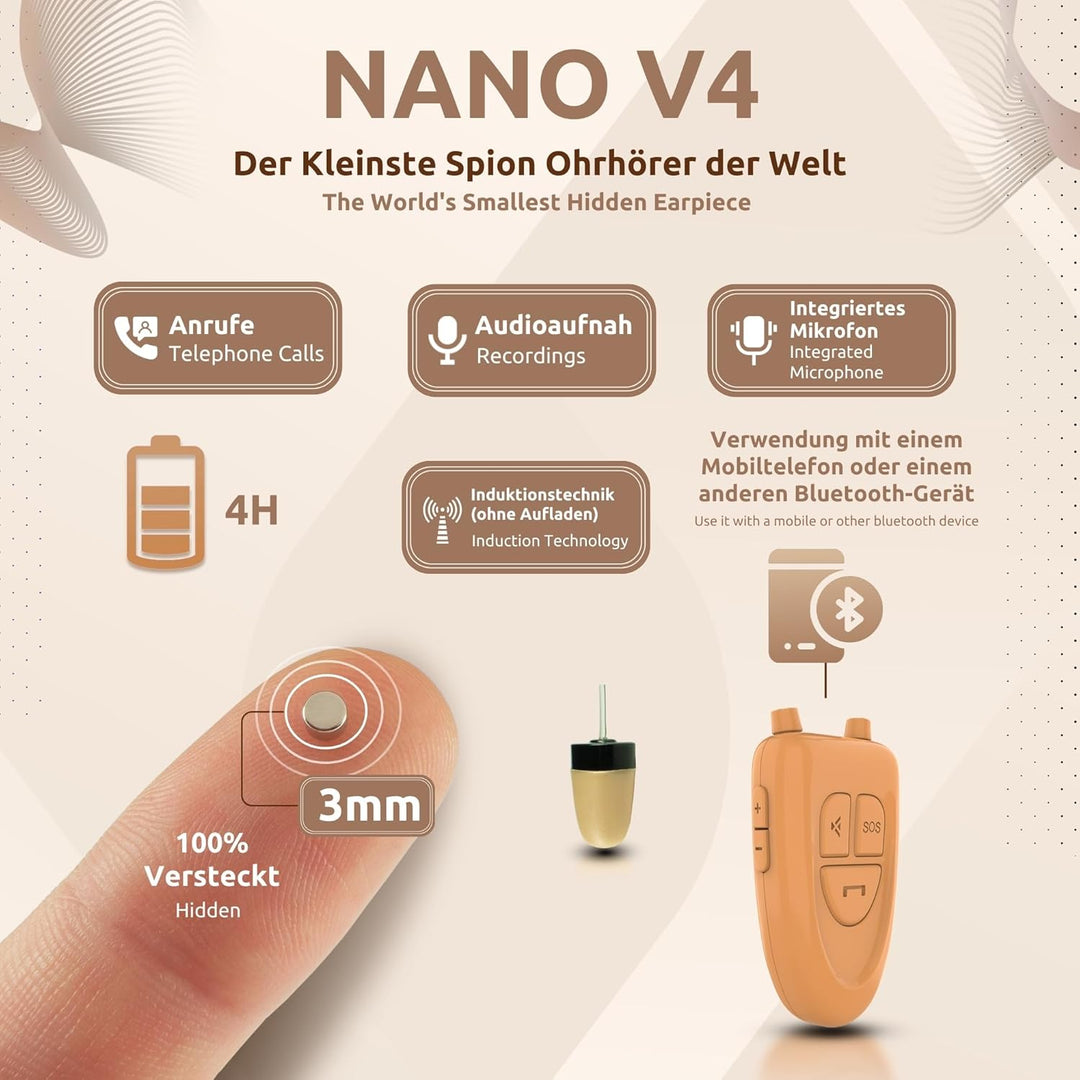 PingaOculto SpionageKopfhörer Bluetooth für Prüfung Mini Nano Unsichtbare Kopfhörer für Handy mit Mi