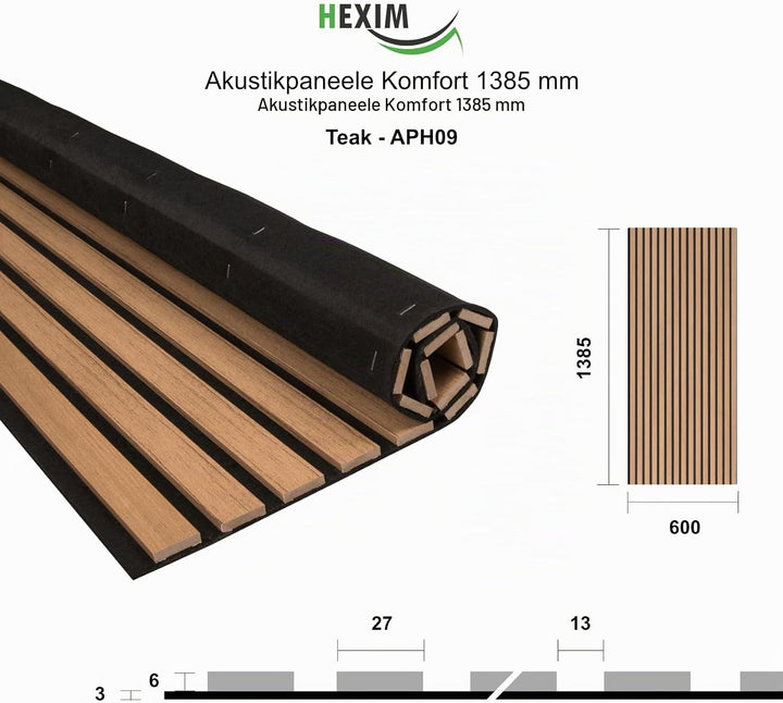 HEXIM Akustikpaneele 8 Stück 138,5x60cm Holz Comfort - flexible Holzpaneele Platten Lamellenwand Hol