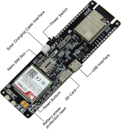 LILYGO T-SIM7000G Solar Ladegerät ESP32-WROVER-B Chip 2G(GSM) NB SIM GPS Antenne CH9102F 16MB TTGO E